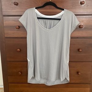 lululemon cap sleeve grey stripe athletic top